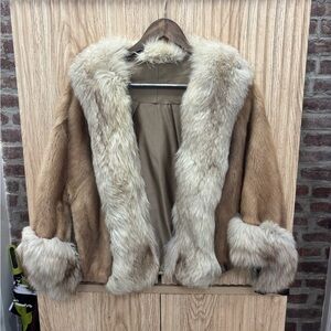 Vintage Elegant Tan and Cream Mink Capelet with Fox Trim